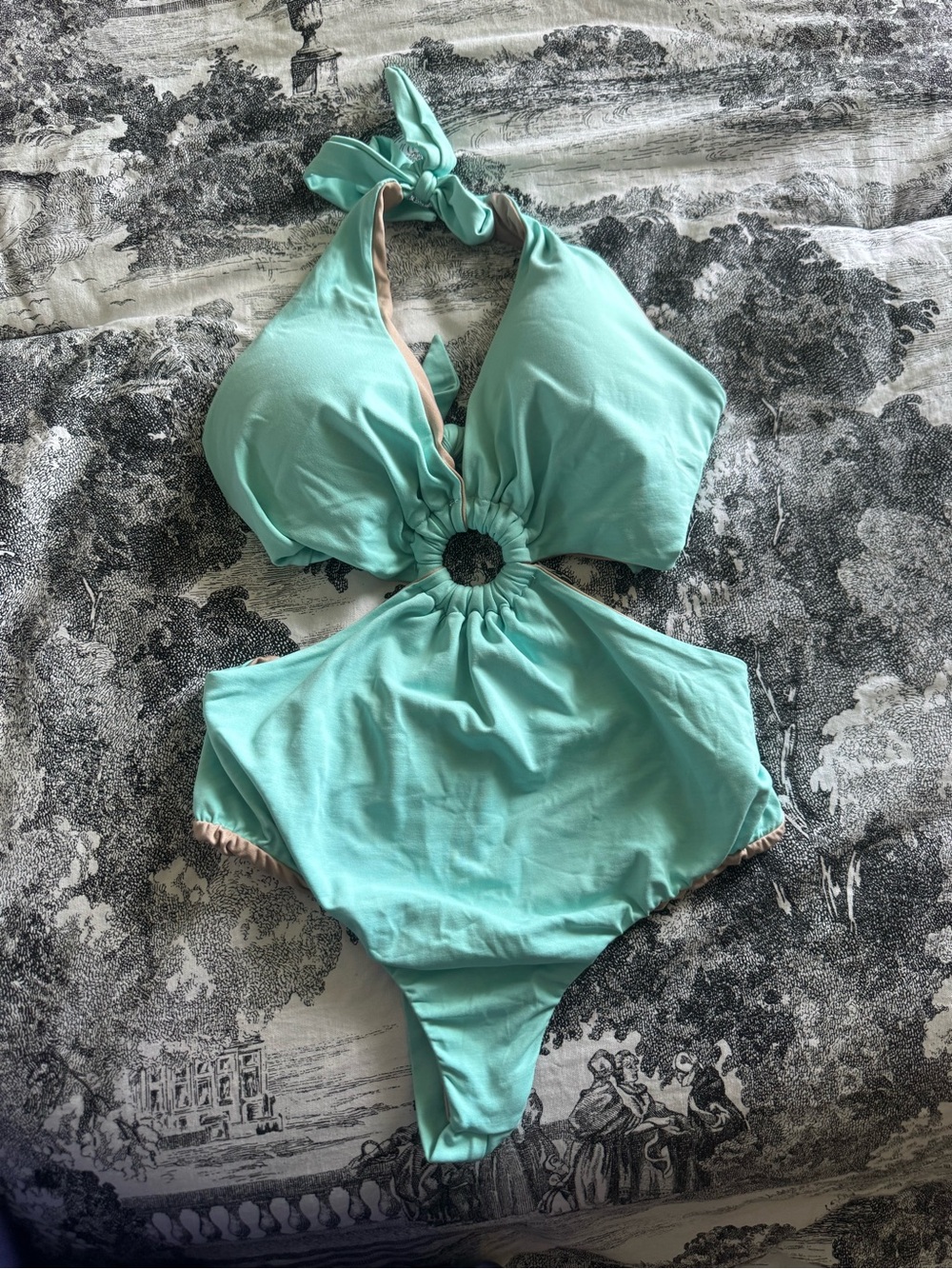 BRAZILIAN ONE PIECE Mint Green Halter One-Piece Swimsuit with Ring Accent